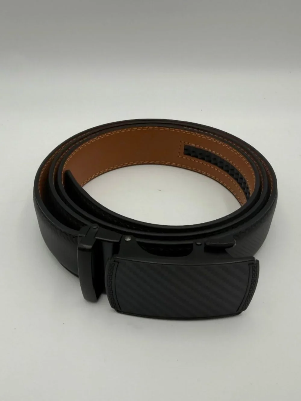 Bulliant Men's Ratchet Belt Black Carbon Fiber Buckle Adjustable 28-40